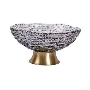 Imagem de FHSRAEIP Tigela decorativa de vidro, tigela de exibição de frutas, tigela de terrário, mesa de cozinha, prato de suporte com pés, bandeja de exibição de frutas do deserto transparente redonda