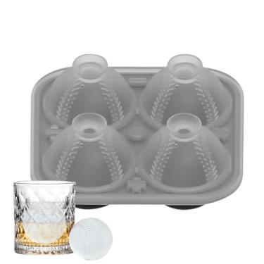 Imagem de Bandeja de gelo de beisebol | Molde de gelo redondo de esfera grande de beisebol, formas divertidas, molde de esfera grande, fácil liberação, artesanato para conhaque, bourbon, uísque, homens e