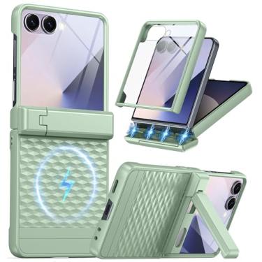 Imagem de Capa magnética para Samsung Galaxy Z Flip 7 [proteção de dobradiça e suporte] [compatível com MagSafe] [protetor de tela embutido] Capa de celular de proteção militar de corpo inteiro para Samsung Z