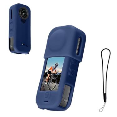 Imagem de KONXISA Capa para Insta360 X4 Air, capa de silicone macio para câmera digital, capa protetora com acessórios de cordão, impermeável, à prova de poeira, à prova de choque, azul