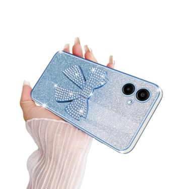 Imagem de TSAYGFK Capa para Samsung Galaxy A06 para meninas mulheres cristal luxo bonito laço bonito glitter fino macio TPU com cordão protetor à prova de choque enseada para A06, azul