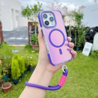 Imagem de Capa de celular à prova de choque com cordão gradiente da moda para iPhone 16 Pro Max 15 14 13 11 12 Pro Max 16Plus 16E, roxa, para iPhone 16e