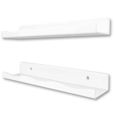 Imagem de YMVV Prateleiras flutuantes de acrílico branco de 23,6 polegadas montadas na parede, para quarto de crianças, prateleiras modernas de borda espessa, organizador de brinquedo, 2 unidades