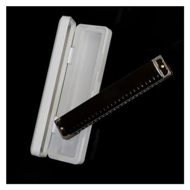 Imagem de Gaita profissional Play Gaita vibrato com chave C de 24 furos com placa de assento de latão de aparência preta misteriosa