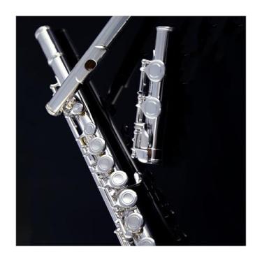 Imagem de Flauta de instrumento de flauta 17 furos abertos e fechados flauta banhada a prata dupla finalidade 16 furos C Tune cobre branco (E)
