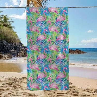 Imagem de Cobertor de toalha de microfibra de secagem rápida com flores florais flamingo Havaí flores do Havaí para praia, piscina, academia, banho, viagem, férias, praia, essenciais para crianças, adultos
