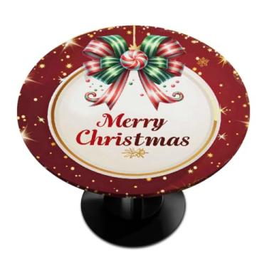 Imagem de hongjinglin Toalha de mesa redonda com borda elástica Sinos de Natal Dream Toalha de mesa redonda limpa para ambientes internos e externos, pátio, jantar, cozinha, festival, decoração para mesas de