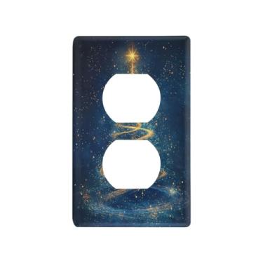 Imagem de Blueangle Placa de parede de tomada dupla para árvore de Natal mágica, tamanho padrão, placas de cobertura de tomada elétrica de 1 gangue para decoração de quarto de escritório em casa, 4,53 x 2,76