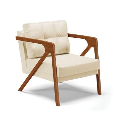 Imagem de Poltrona Melissa Corino Base De Madeira Castanho Cor Bege