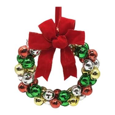 Imagem de MotiveTech Guirlanda de Natal com Sino e Laço - Decoração Festiva e Pequena para Lareira, Festa Porta de Entrada, Style G