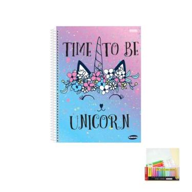 Imagem de Kit Caderno Feminino 1 Matéria Capa Dura 96 Folhas + Caneta Esferográfica Spiro 0.7mm + Marca Texto Boss Estojo 15 Cores