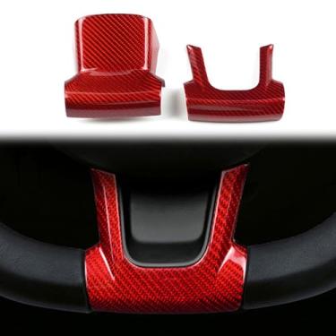 Imagem de FINMOKAL 2 peças de fibra de carbono real para volante inferior do queixo acabamento compatível com Fiat 500 2020-2023, vermelho