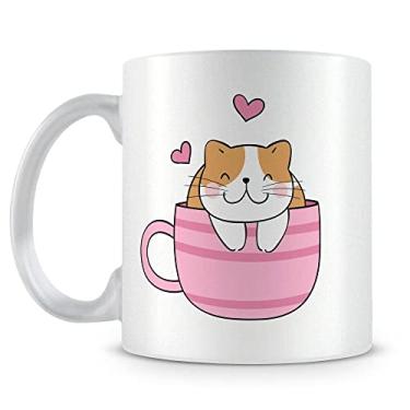 Imagem de Amo Canecas Caneca de Porcelana Perolada Branca com Estampa de Gatinho, 325ml, Resistente a Micro-ondas e Lava-louças