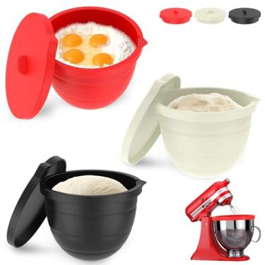Imagem de 3 peças de forros de tigela de silicone para cozinha, batedeira com cabeça inclinada, forro de silicone com tampa, forro de silicone dobrável de silicone para cozinhar (estilo 1, vermelho + branco +