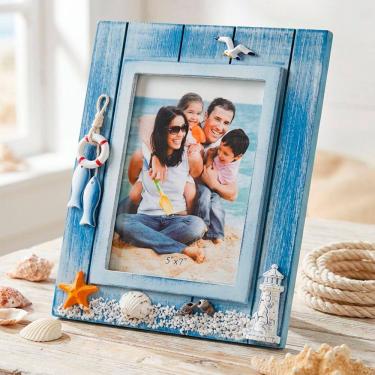 Imagem de Porta Retrato Mesa Decoração Casa De Praia Peixe Mar 26x21cm