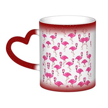 Imagem de Xícara de café divertida de flamingo rosa, copo de cerâmica com mudança de cor sensível ao calor 12 Oz, para café/chá/leite/cacau, para adolescente/aniversário/festival/presentes