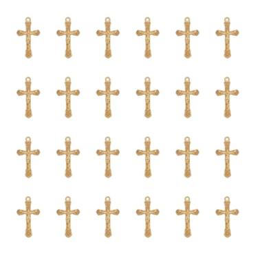 Imagem de Ruwado 30 pingentes de cruz de metal 3,18 x 1,9 cm pingente vintage para fazer joias faça você mesmo, colar, pulseiras, brinco, chaveiro, Halloween, Natal, Ação de Graças, suprimentos (ouro)