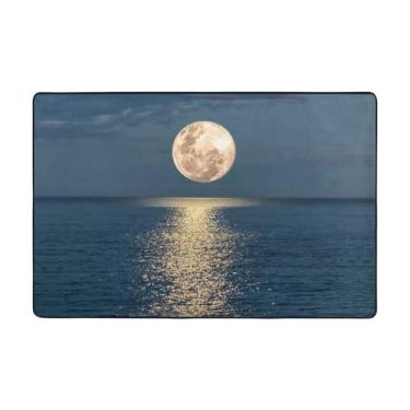 Imagem de ZERAOKE Tapetes de área hippie lua brilhante no mar, 5 x 9 m, tapetes de boas-vindas para entrada, tapetes absorventes antiderrapantes para quarto, lavável, felpudo, macio, tapete para entrada,
