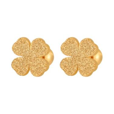 Imagem de Kokoma Brincos de trevo dourado com quatro folhas para mulheres, aço inoxidável, coração, cartilagem, barbell, piercing, tragus, concha, joia
