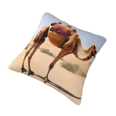 Imagem de Almofada quadrada decorativa com estampa de camelo - Design reversível, zíper oculto, poliéster macio para sofá, cama e carro - Hipoalergênico 61 cm x 61 cm