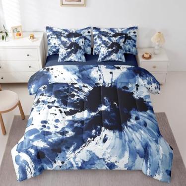 Imagem de Erosebridal Conjunto de cama solteiro tie dye, 7 peças, boêmia espiral, vórtice em uma bolsa, conjunto de cama de arte abstrata moderna inclui edredom, conjunto de lençóis, fronhas e fronhas para
