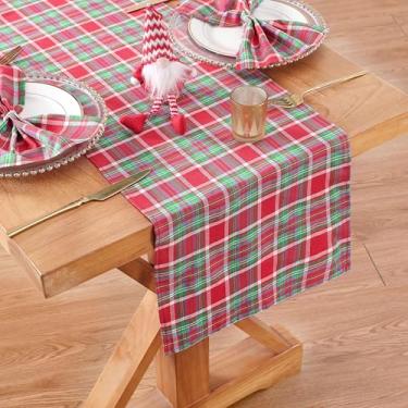 Imagem de Caminho de mesa xadrez vermelho azul verde: toalhas de mesa xadrez de búfalo de Natal, cozinha, jantar, inverno, Natal, festas, decorações de mesa, 4 pacotes 33 x 213 cm