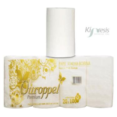 Imagem de Papel toalha bobina 100% celulose 20cm x 200m c/6 rolo ourop - OUROPPE