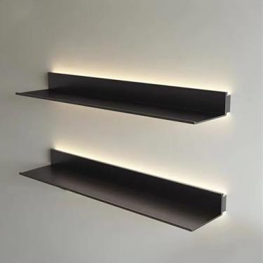 Imagem de Prateleiras de parede de metal preto, prateleiras flutuantes para quarto, sala de estar, banheiro, cozinha, pequenas prateleiras de exibição para colecionáveis (preto-80 x 20 cm