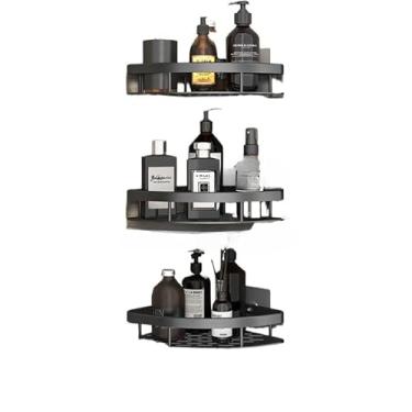 Imagem de Suporte Para Champô Sem Furos - Prateleira Adesiva, Suporte Para Casa De Banho(KIT 3 -Triangular -preto)