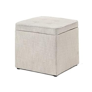 Imagem de FAMEOYA Banco otomano de grande capacidade, banco de armazenamento de cama estofado de linho de algodão, banco confortável para apoio para os pés, banco de armazenamento multifuncional - branco 38 x