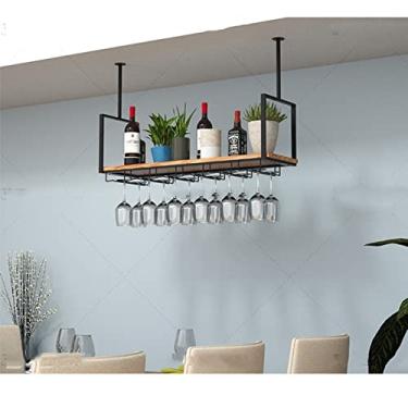Imagem de APUM Prateleira suspensa para copos de vinho, prateleira suspensa para copos de vinho, prateleira de teto para plantas, bar, cozinha, sala de estar, decoração de armazenamento