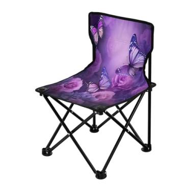 Imagem de Wassud Cadeira de acampamento leve portátil borboleta roxa cadeira dobrável ao ar livre Oxford pano cadeira de praia para jardim praia pesca