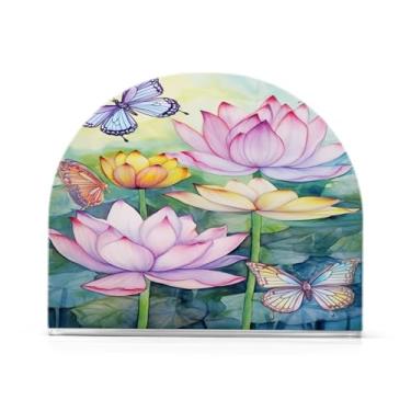 Imagem de Wassud Porta-guardanapos de acrílico borboletas e lótus, dispensador de guardanapos de papel moderno em forma de U para mesa, cozinha, sala de jantar, bancada 1 peça (comporta 50-60 guardanapos)