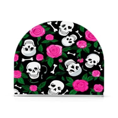 Imagem de Wassud Caveiras Ossos e Rosas Porta-guardanapos de acrílico, dispensador de guardanapos de papel moderno em forma de U para mesa, cozinha, sala de jantar, bancada 1 peça (comporta 50-60 guardanapos)