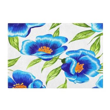 Imagem de Burbuja Tapete de banho de flores azuis, tapete de banheiro absorvente extra macio com suporte antiderrapante para banheiro, banheira, chuveiro, 41 x 61 cm