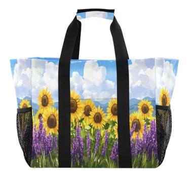 Imagem de STAYTOP Lindas bolsas de praia grandes de lavanda e girassol para mulheres e homens, bolsa de praia à prova d'água à prova de areia para piscina, academia, compras, viagem, A, 15,4 x 9,8 x 32,5 cm