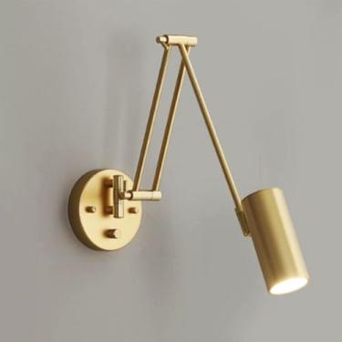 Imagem de Luminária de parede giratória para interiores, estilo vintage industrial, com interruptor, cristal, decorativa, para cabeceira, com rotação de 180°, estilo retrô, soquete E27, dourada, com i