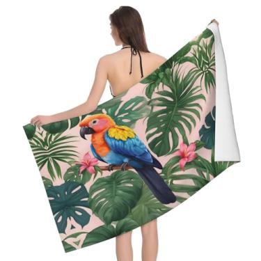 Imagem de SKKNT Toalha de banho de microfibra grande com estampa de folhas de plantas e pássaros tropicais 132 x 81 cm, macia, altamente absorvente