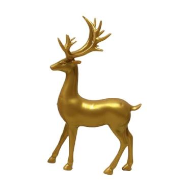 Imagem de predolo Estátua de Alce Artesanal Nórdica Moderna Escultura de Rena Escultura de Animal para Decoração de Sala de Jantar, Armário, Bar ou Estante, Ouro em Pé