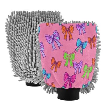 Imagem de STAYTOP Luvas de lavagem de carro com laço de fita colorida, 2 peças, luvas de microfibra de chenille, sem arranhões, panos de esponja de lavagem ultra absorventes para carros, limpeza doméstica - G