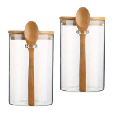 Imagem de predolo Conjunto de Potes de Vidro Multifuncionais para Temperos com Colher Hermética, Organizador de Gavetas para Condimentos de 280 ml, 2 Partes