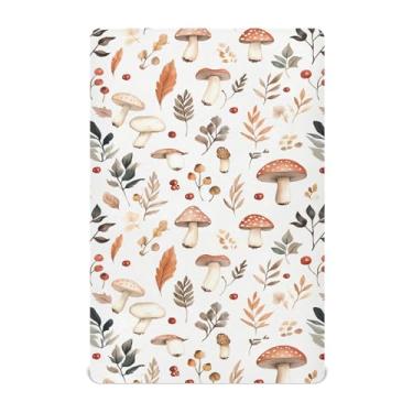 Imagem de CEBUGI Lençol de berço elástico para bebês meninos e meninas, cogumelos aquarela, portátil, pacote N Play, lençol com elástico para crianças, material neutro, ultra macio, colchão infantil padrão