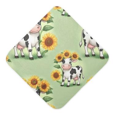 Imagem de Burbuja Toalha de banho de vaca girassol para bebês - Toalha com capuz de musselina macia e absorvente para recém-nascidos, 89 x 89 cm