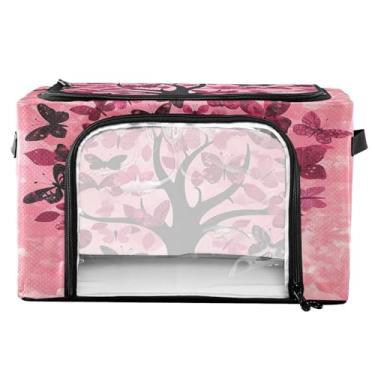 Imagem de xigua Cestos de armazenamento de roupas de árvore vermelha com folhas com moldura de metal em forma de fixação, 2 formas de abertura, caixa organizadora de roupas dobrável com janela transparente e