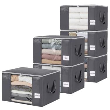 Imagem de YGEOMER Sacos de armazenamento grandes de 90 L, pacote com 6, cobertores resistentes e dobráveis, recipientes de armazenamento de roupas para armário, roupas, edredons, roupa de cama, travesseiros e