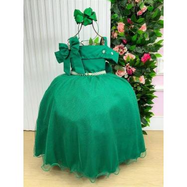 Imagem de Vestido Infantil Longo Verde Bandeira com Tule Glitter para Formatura 