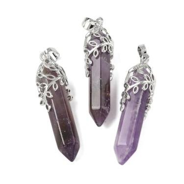 Imagem de Ipotkitt 5 peças de pingentes de pedra preciosa natural e sintética em forma de bala com folha de latão, hexagonal, chacra, quartzo, pingentes pontiagudos para joias DIY, colar, pulseira, brincos