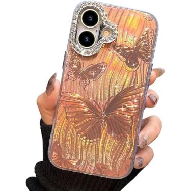 Imagem de I-MGAE-IN-AR Capa compacta para iPhone 17 com design de borboleta, moldura de proteção de lente de câmera de diamante 3D, capa protetora de TPU macia e macia à prova de choque para mulheres e meninas