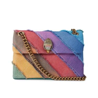 Imagem de Kurt Geiger London Mini Kensington Bolsa tiracolo jeans desgastada arco-íris