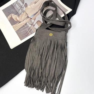 Imagem de Bolsa transversal com franjas, bolsa de ombro elegante para viagem, bolsa feminina minimalista com borla, Cinza escuro, Medium, Mochila casual